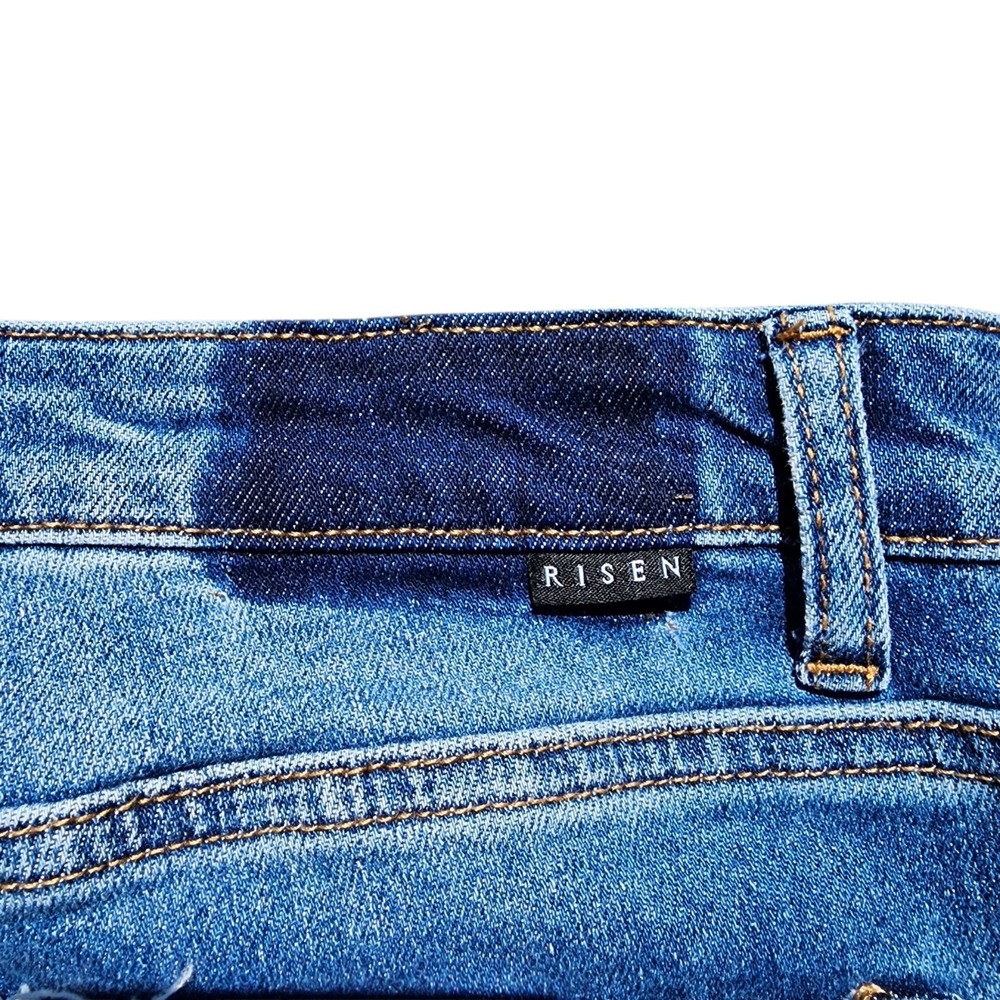 Risen Jeans Womens 11/30 Blue Button Fly Flare Distressed Denim - Picture 6 of 11